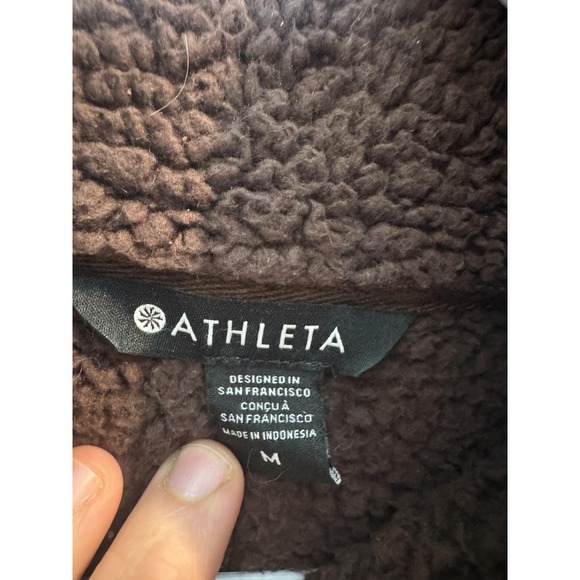 Athleta Jacket Womens Medium Brown Sherpa Fleece Full Zip Cozy Warm Casual - Picture 2 of 8